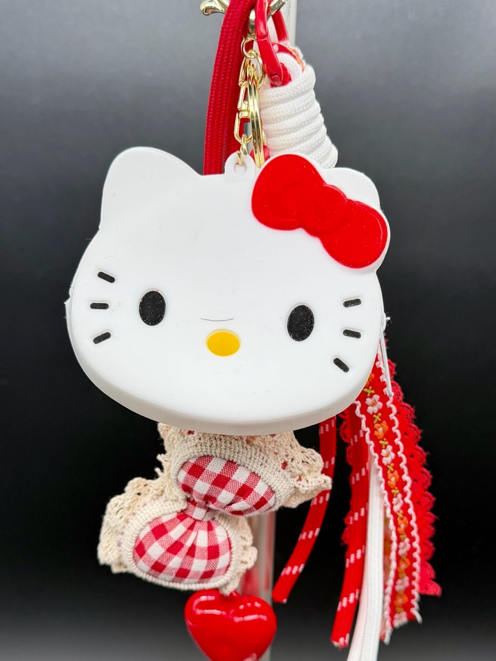 White & Red Silicone Hello Kitty Character Keychain Bag Charm.